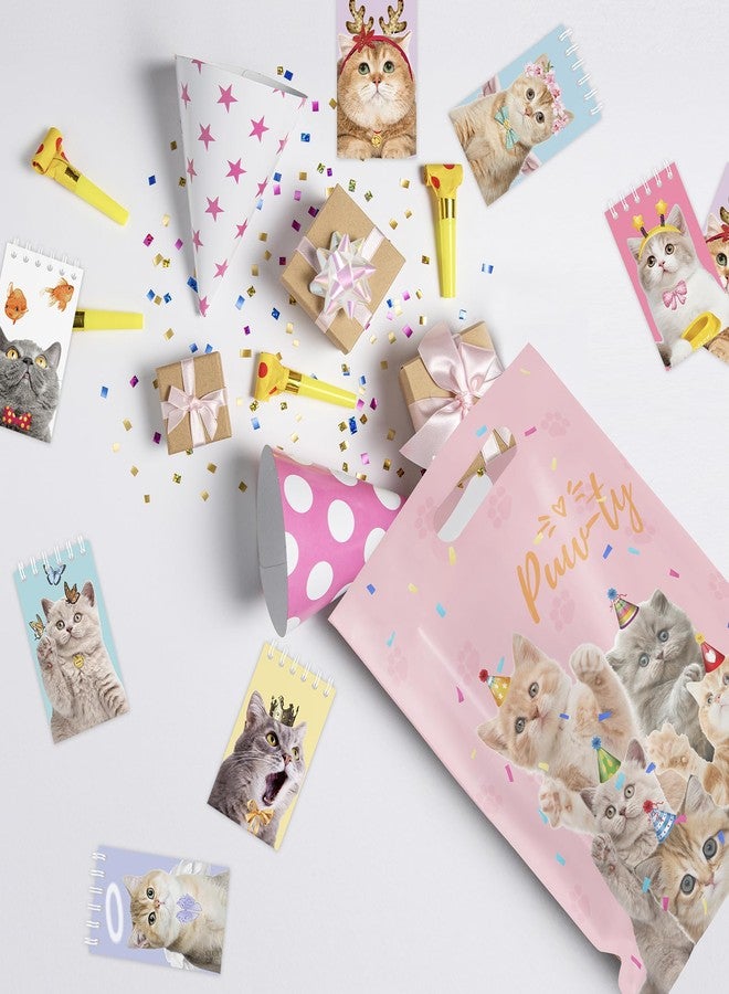 SKEPHWSKA 50Pcs Cat Party Favor Bags Cute Cat Themed Birthday Party Supplies Pink Waterproof Goodies Bags with Handles Thickened Pet Paws Plastic Candy Gift Bags for Kids Birthday Party Decoration and Classroom - Image 2